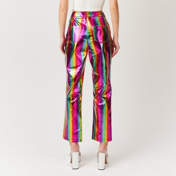 Amy Lynn Rainbow Lupe High Rise Straight Faux Leather Metallic Pants - Picture 4 of 6